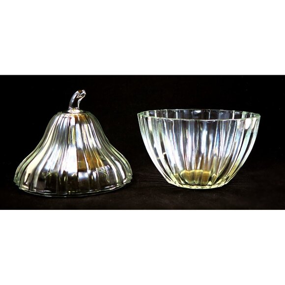 Glass Pear-Shaped Covered Bowl or Candy Dish - Vintage Ribbed Design 7.5” Tall - Picture 3 of 5
